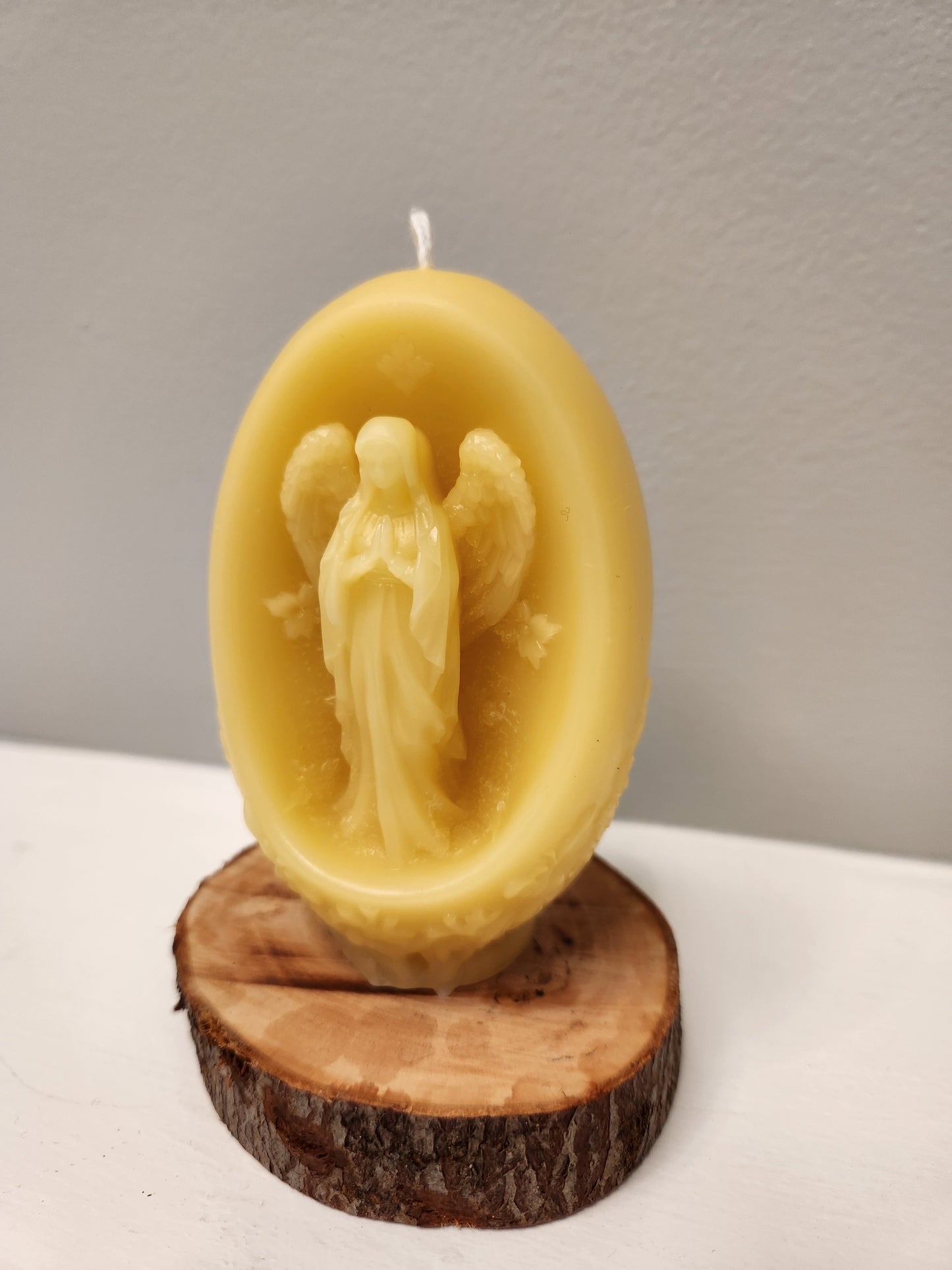 Embossed beeswax Floral pillar with  Angel praying