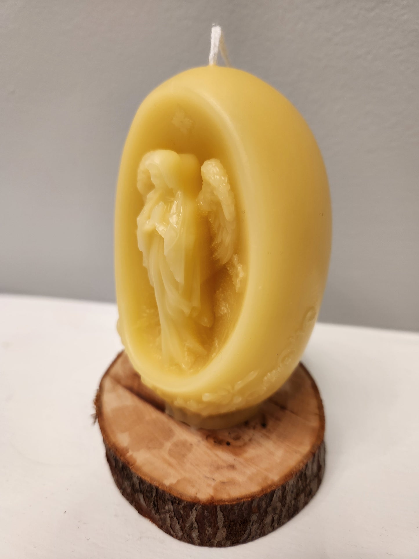 Embossed beeswax Floral pillar with  Angel praying