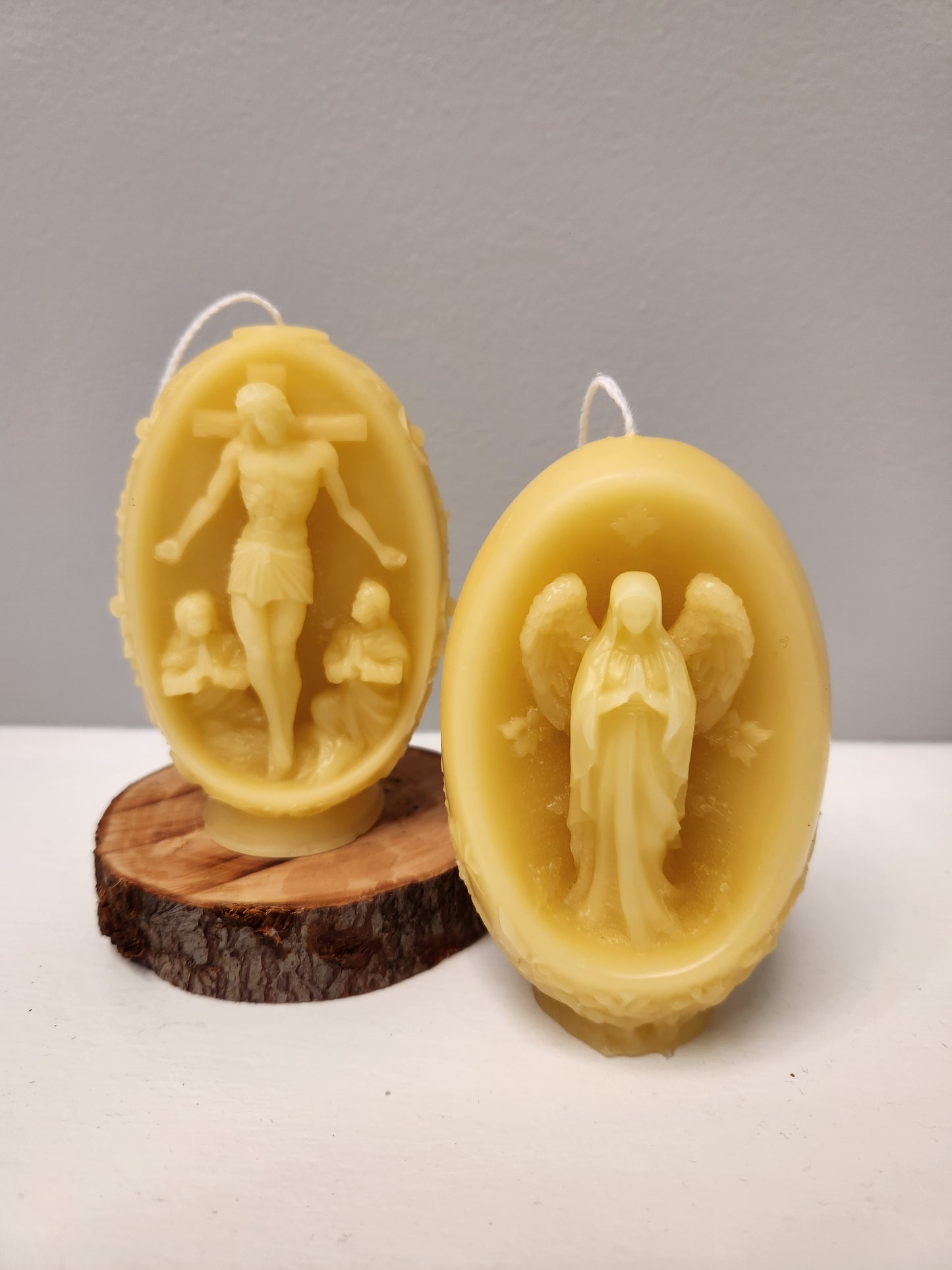 Embossed beeswax Floral pillar with  Angel praying