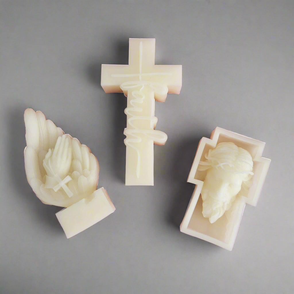 3 PIECE RELIGIOUS / FAITH SET BEESWAX CANDLES