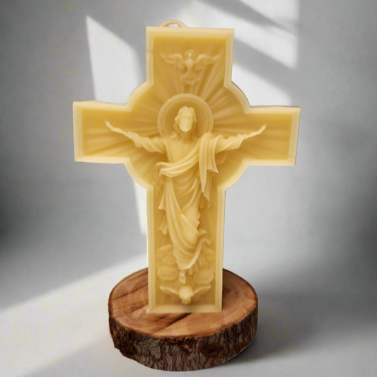 Large beeswax 3D candle with  Christ on crucifix