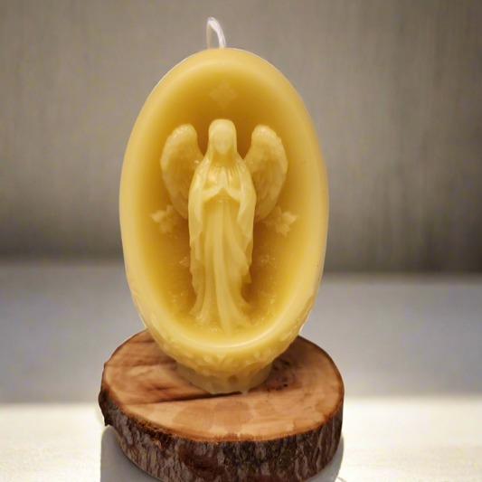 Embossed beeswax Floral pillar with  Angel praying