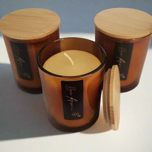 Natural Australian Beeswax Candle in Amber Jar 40 hour burn time